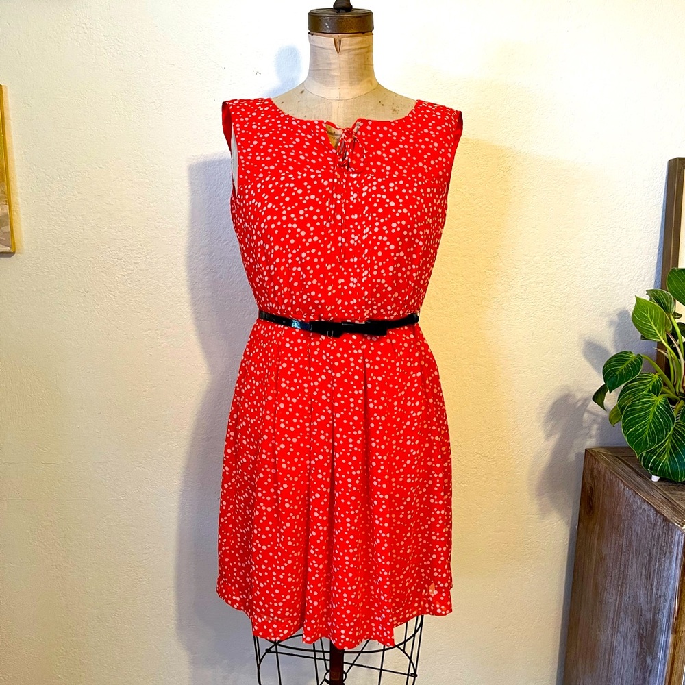 Anthropologie Hi There by Karen Walker Orange and White Polka dot party dress